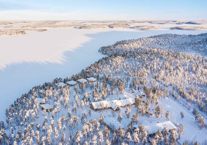 Finland, Finske Lapland, Nangu Wilderness Hotel, Sne, View Ovenfra, Sneklædt Landskab